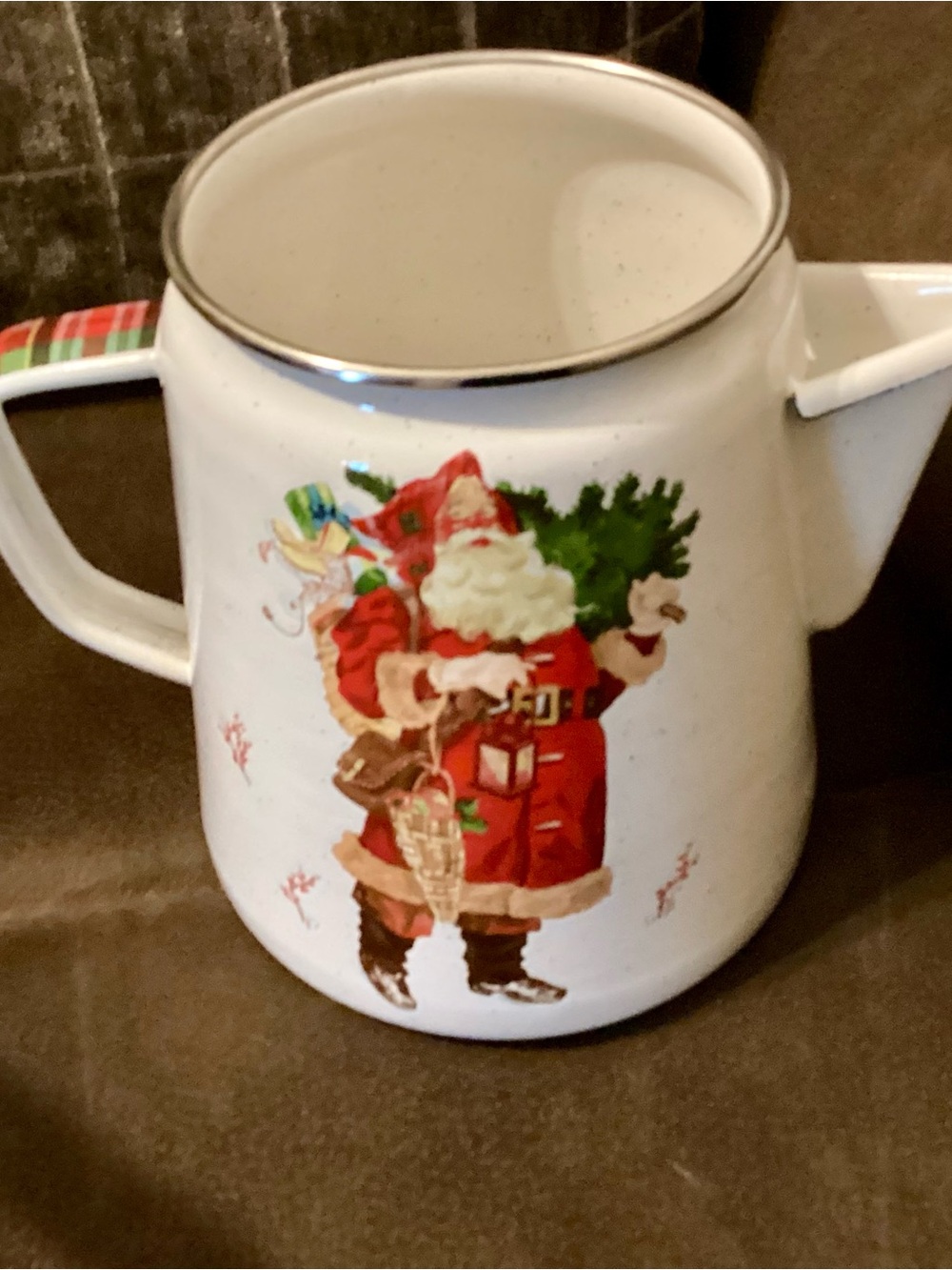 Santa Enamel  Pitcher - White and Red